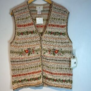 Rare NWT vintage Susan Bristol embroidered beaded sweater vest size large